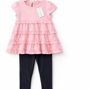 Pink Ruffle Tunic & Black Leggings Set